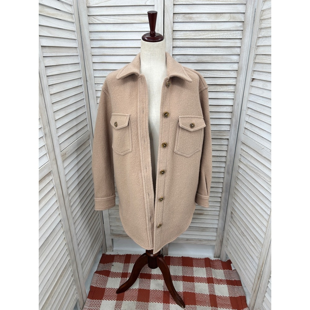 Wilfred Free Ganna Shacket XS Tan Beige Merino Wool Lagenlook Minimalist